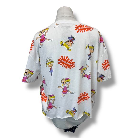 Nickelodeon Women’s All-Over Graphic Relaxed Fit Crop Tee, White, size 2X - Picture 4 of 8